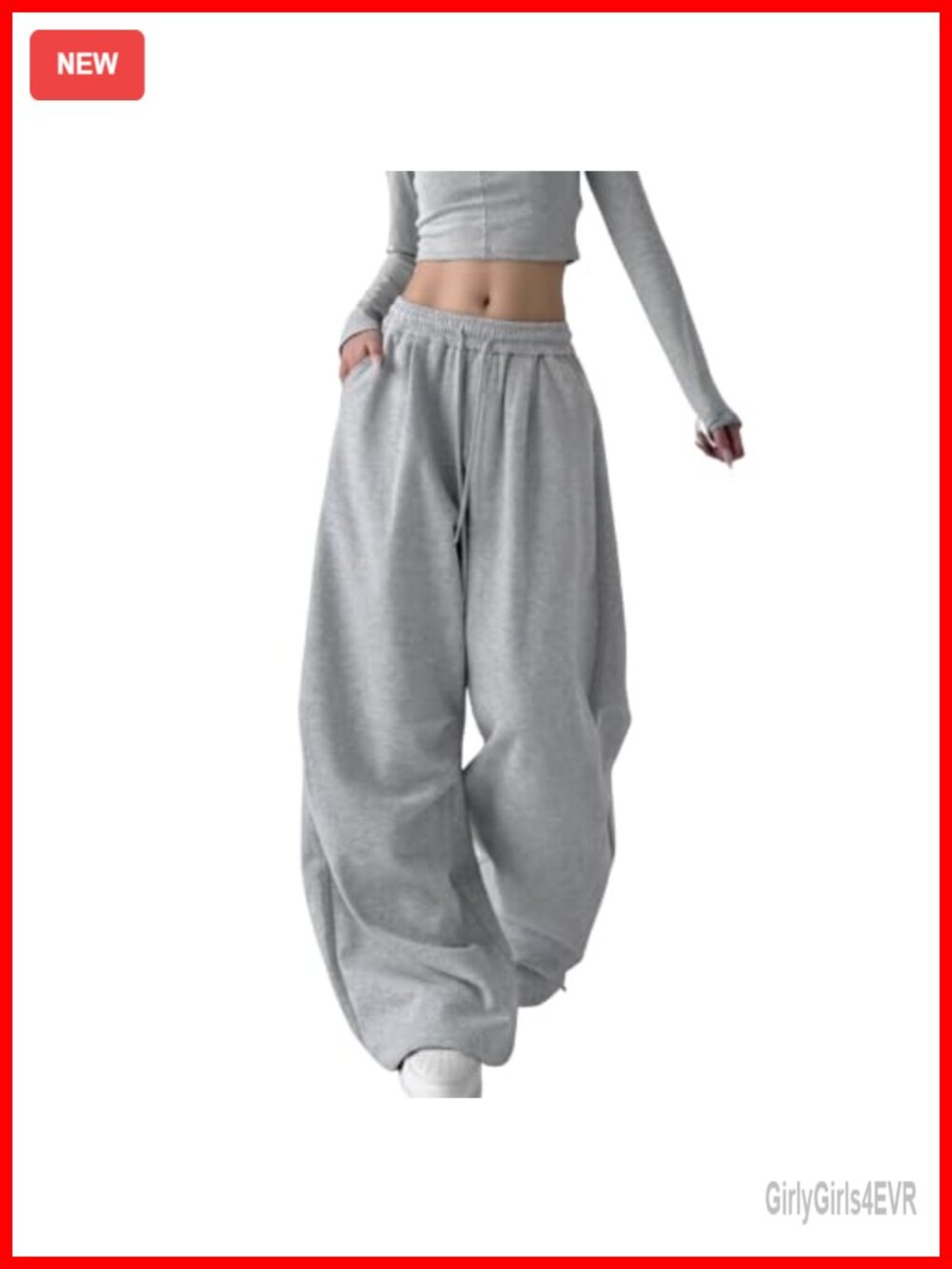 Wide Leg Sweatpants Low Rise Drawstring Cotton Polyester Baggy